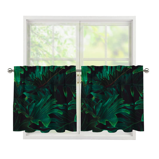 Tropical Fern Leaf Print Tier Curtains