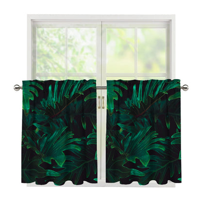 Tropical Fern Leaf Print Tier Curtains