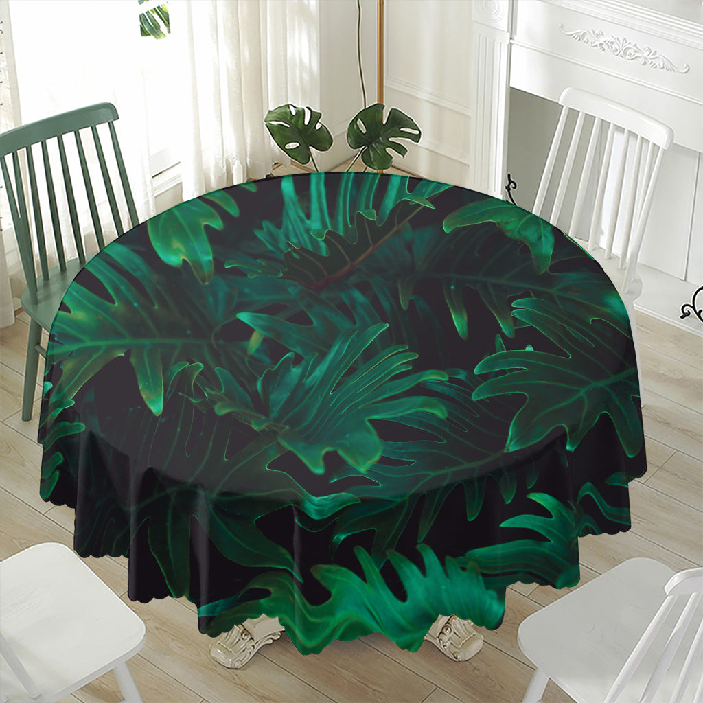 Tropical Fern Leaf Print Waterproof Round Tablecloth
