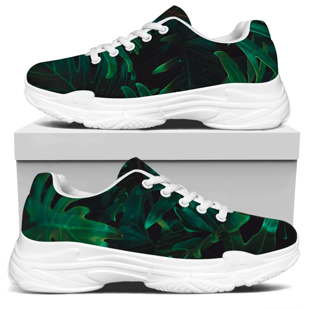 Tropical Fern Leaf Print White Chunky Shoes