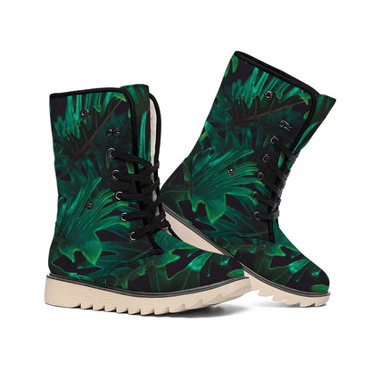 Tropical Fern Leaf Print Winter Boots