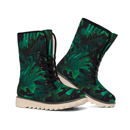 Tropical Fern Leaf Print Winter Boots
