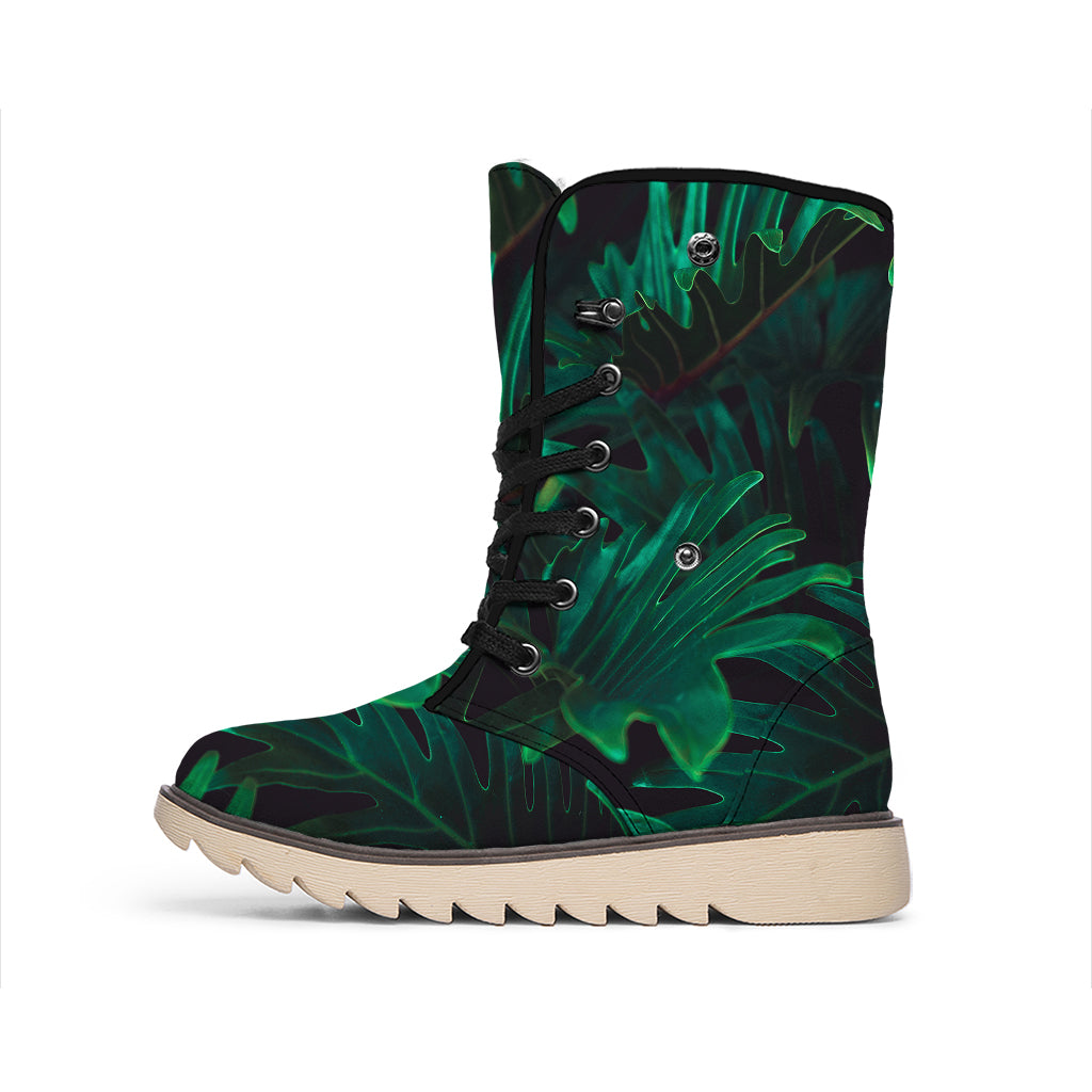 Tropical Fern Leaf Print Winter Boots