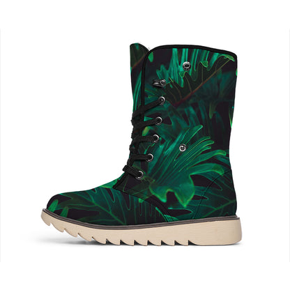 Tropical Fern Leaf Print Winter Boots