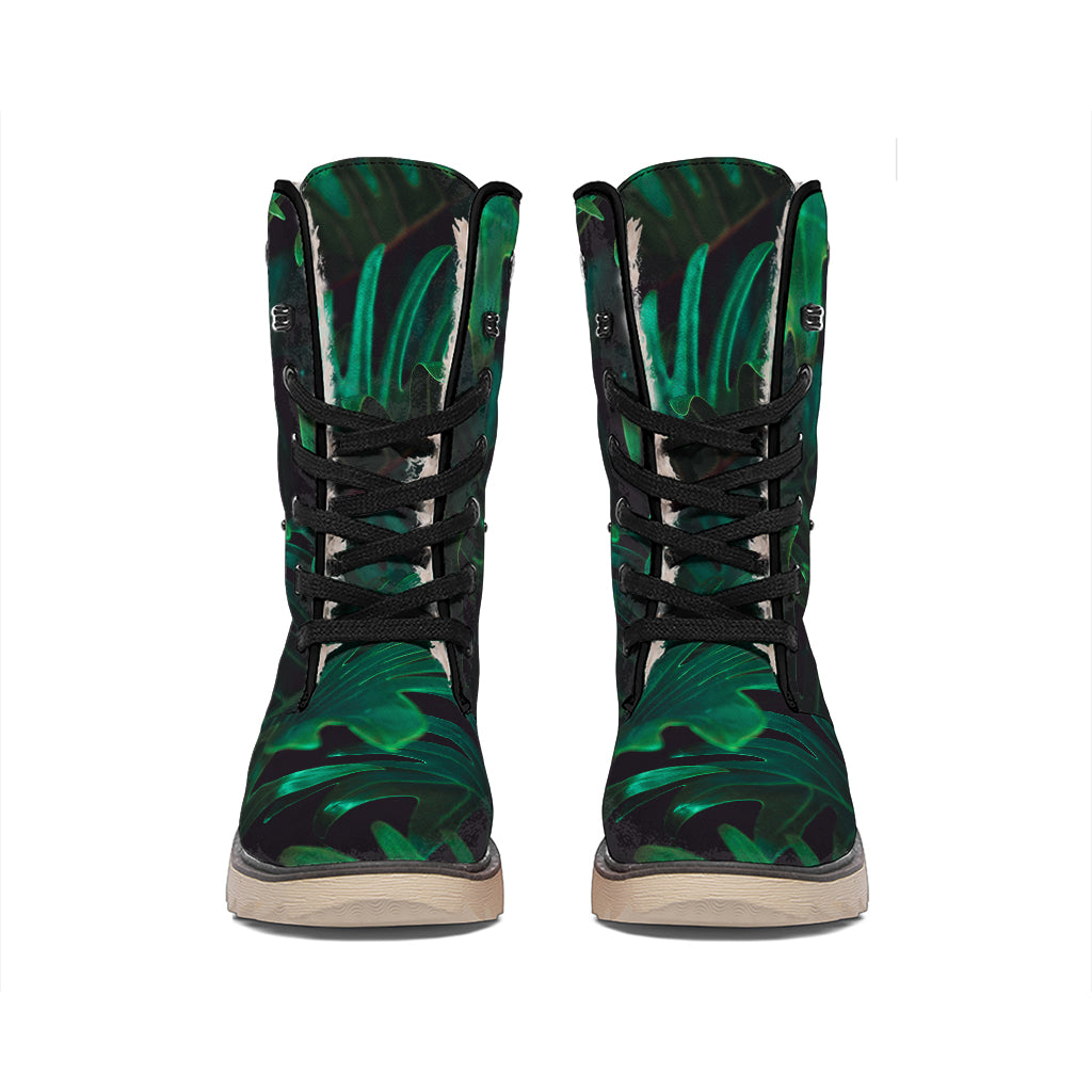 Tropical Fern Leaf Print Winter Boots