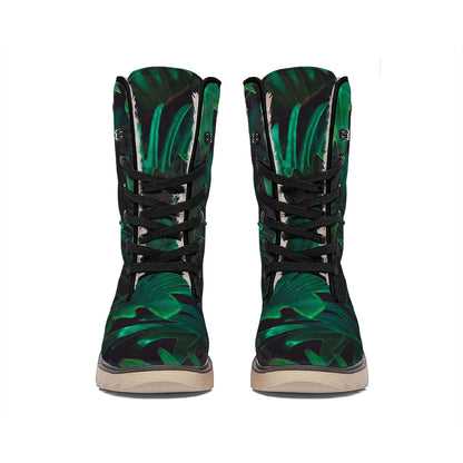 Tropical Fern Leaf Print Winter Boots