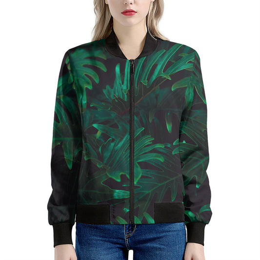 Tropical Fern Leaf Print Women's Bomber Jacket