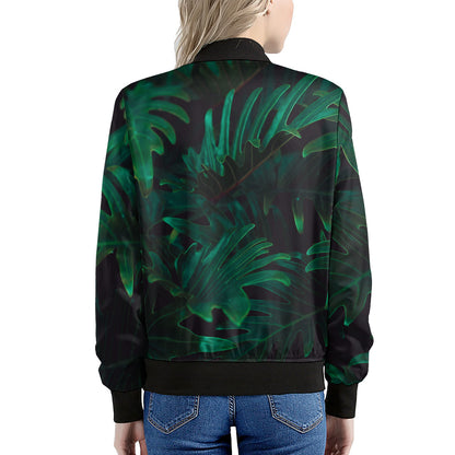 Tropical Fern Leaf Print Women's Bomber Jacket