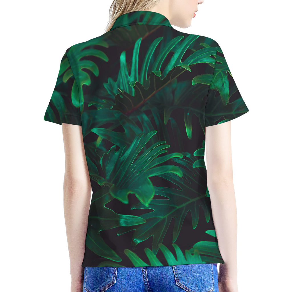 Tropical Fern Leaf Print Women's Polo Shirt