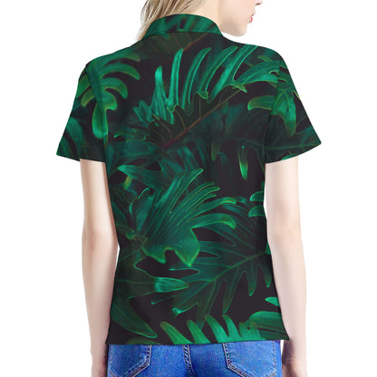 Tropical Fern Leaf Print Women's Polo Shirt