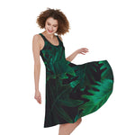 Tropical Fern Leaf Print Women's Sleeveless Dress