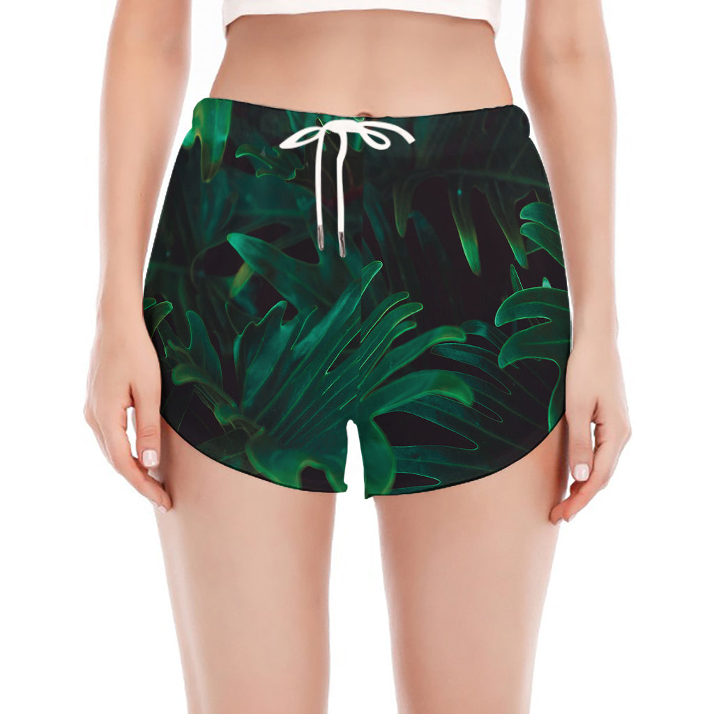 Tropical Fern Leaf Print Women's Split Running Shorts