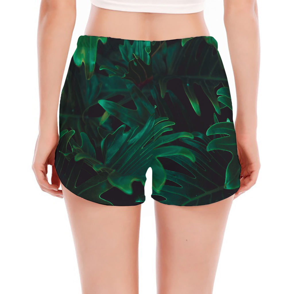 Tropical Fern Leaf Print Women's Split Running Shorts