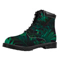 Tropical Fern Leaf Print Padded Collar Lace Up Boots