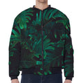 Tropical Fern Leaf Print Zip Sleeve Bomber Jacket
