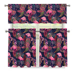 Tropical Flamingo Aloha Pattern Print 3 Piece Kitchen Curtains