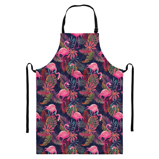 Tropical Flamingo Aloha Pattern Print Bib Apron With Pocket
