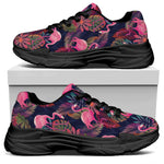 Tropical Flamingo Aloha Pattern Print Black Chunky Shoes