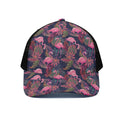Tropical Flamingo Aloha Pattern Print Black Mesh Trucker Hat