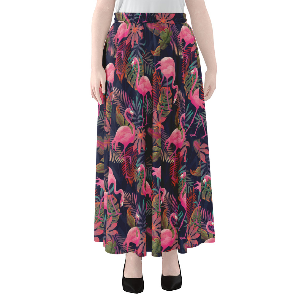 Tropical Flamingo Aloha Pattern Print Chiffon Maxi Skirt