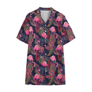 Tropical Flamingo Aloha Pattern Print Cotton Hawaiian Shirt