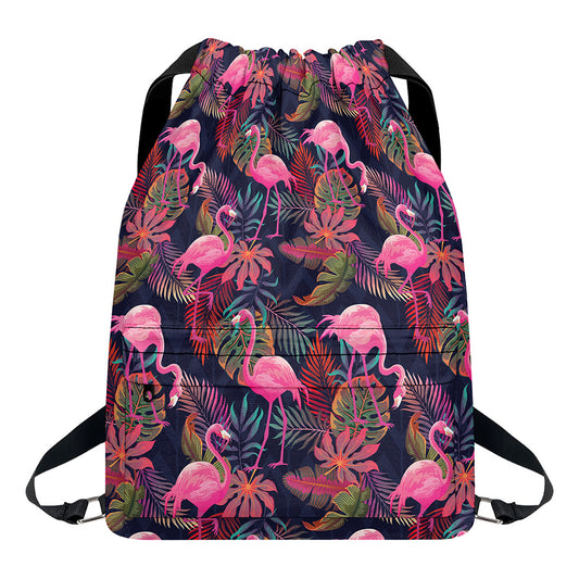 Tropical Flamingo Aloha Pattern Print Drawstring Backpack