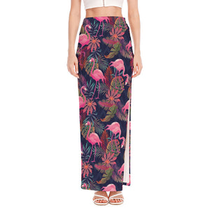 Tropical Flamingo Aloha Pattern Print High Slit Maxi Skirt