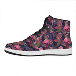Tropical Flamingo Aloha Pattern Print High Top Leather Sneakers