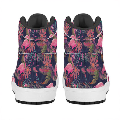 Tropical Flamingo Aloha Pattern Print High Top Leather Sneakers