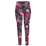 Tropical Flamingo Aloha Pattern Print High-Waisted Pocket Leggings