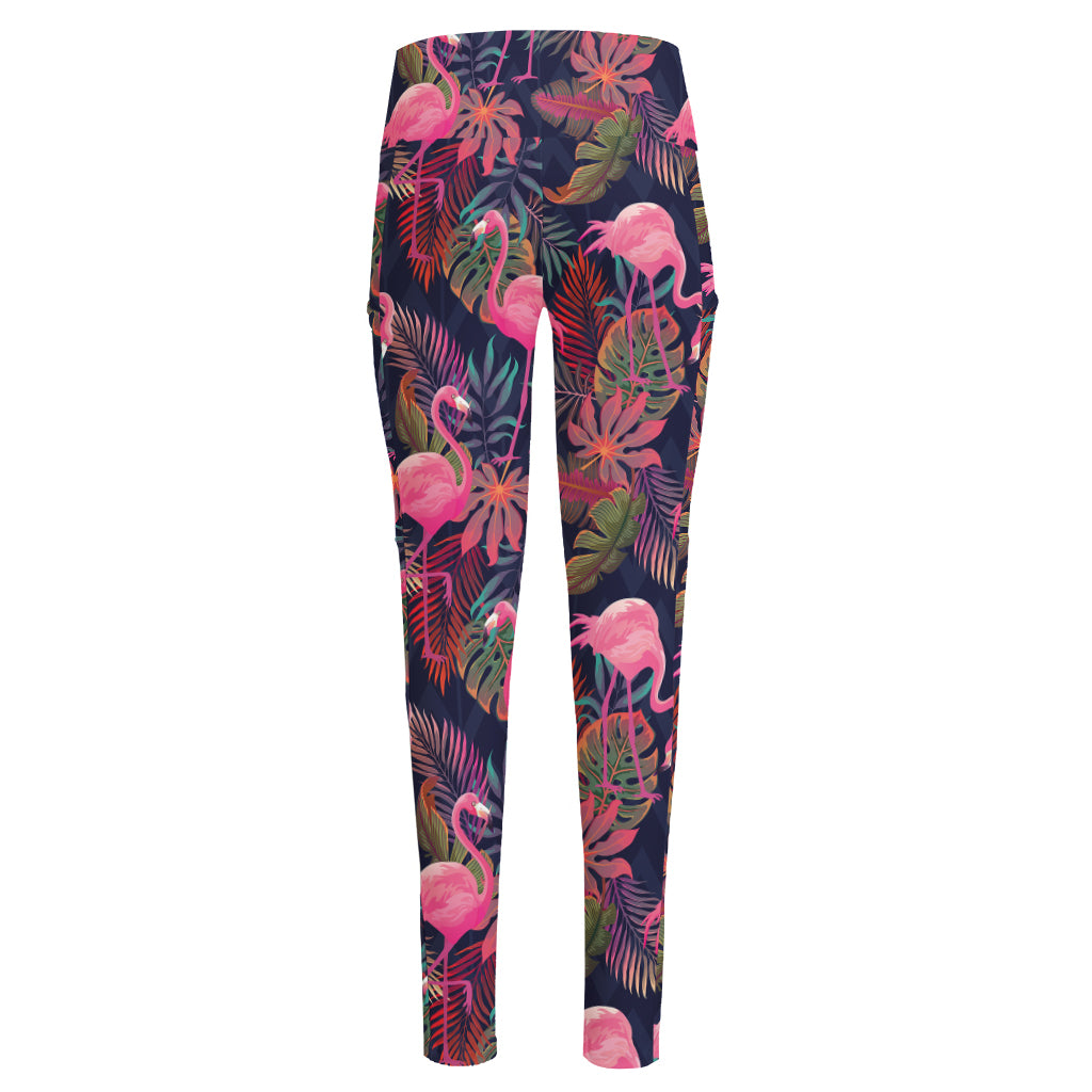 Tropical Flamingo Aloha Pattern Print High-Waisted Pocket Leggings