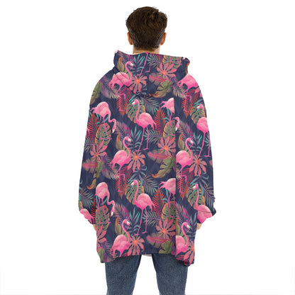 Tropical Flamingo Aloha Pattern Print Hoodie Blanket