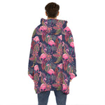 Tropical Flamingo Aloha Pattern Print Hoodie Blanket