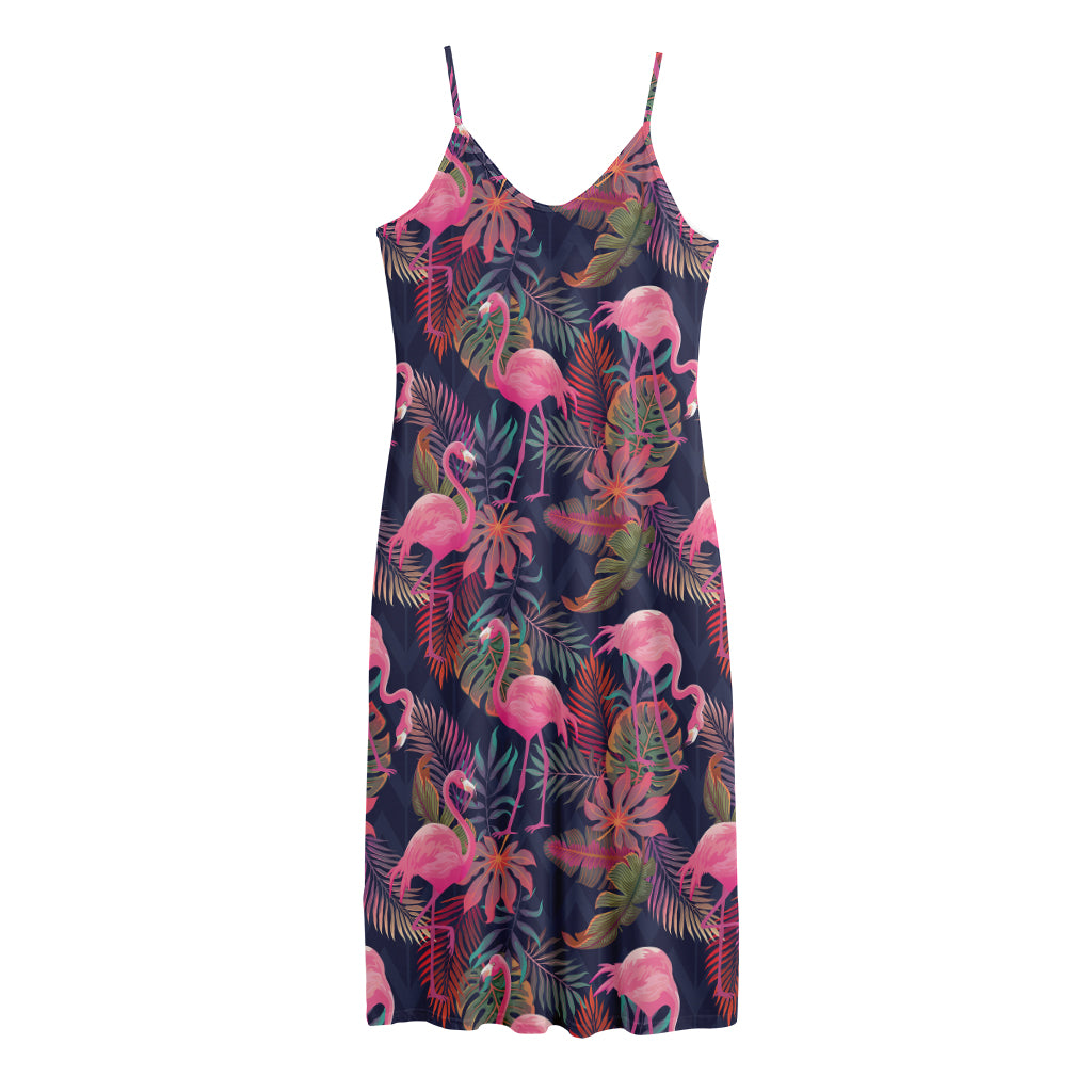 Tropical Flamingo Aloha Pattern Print Jersey Midi Cami Dress