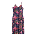 Tropical Flamingo Aloha Pattern Print Jersey Midi Cami Dress