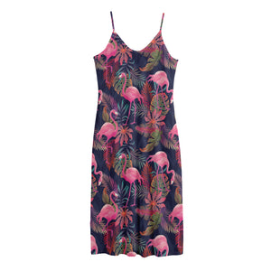 Tropical Flamingo Aloha Pattern Print Jersey Midi Cami Dress