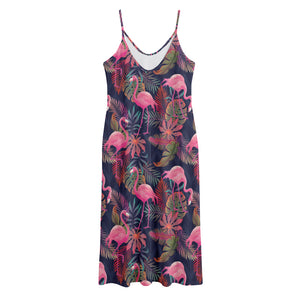 Tropical Flamingo Aloha Pattern Print Jersey Midi Cami Dress