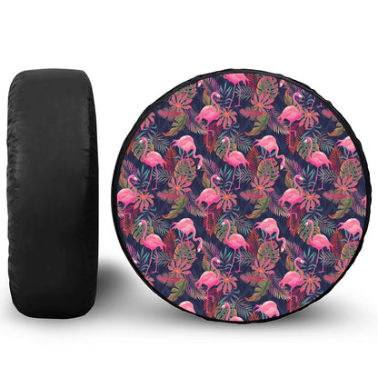 Tropical Flamingo Aloha Pattern Print Leather Spare Tire Cover