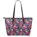 Tropical Flamingo Aloha Pattern Print Leather Tote Bag With Zipper