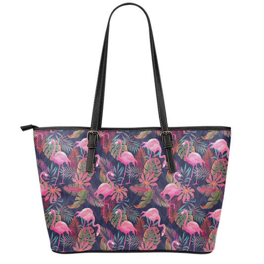 Tropical Flamingo Aloha Pattern Print Leather Tote Bag
