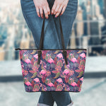 Tropical Flamingo Aloha Pattern Print Leather Tote Bag