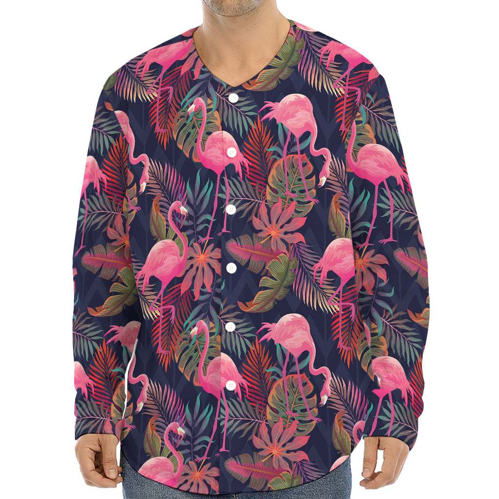 Tropical Flamingo Aloha Pattern Print Long Sleeve Baseball Jersey