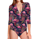 Tropical Flamingo Aloha Pattern Print Long Sleeve Swimsuit