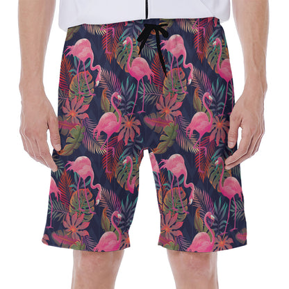 Tropical Flamingo Aloha Pattern Print Men's Beach Shorts