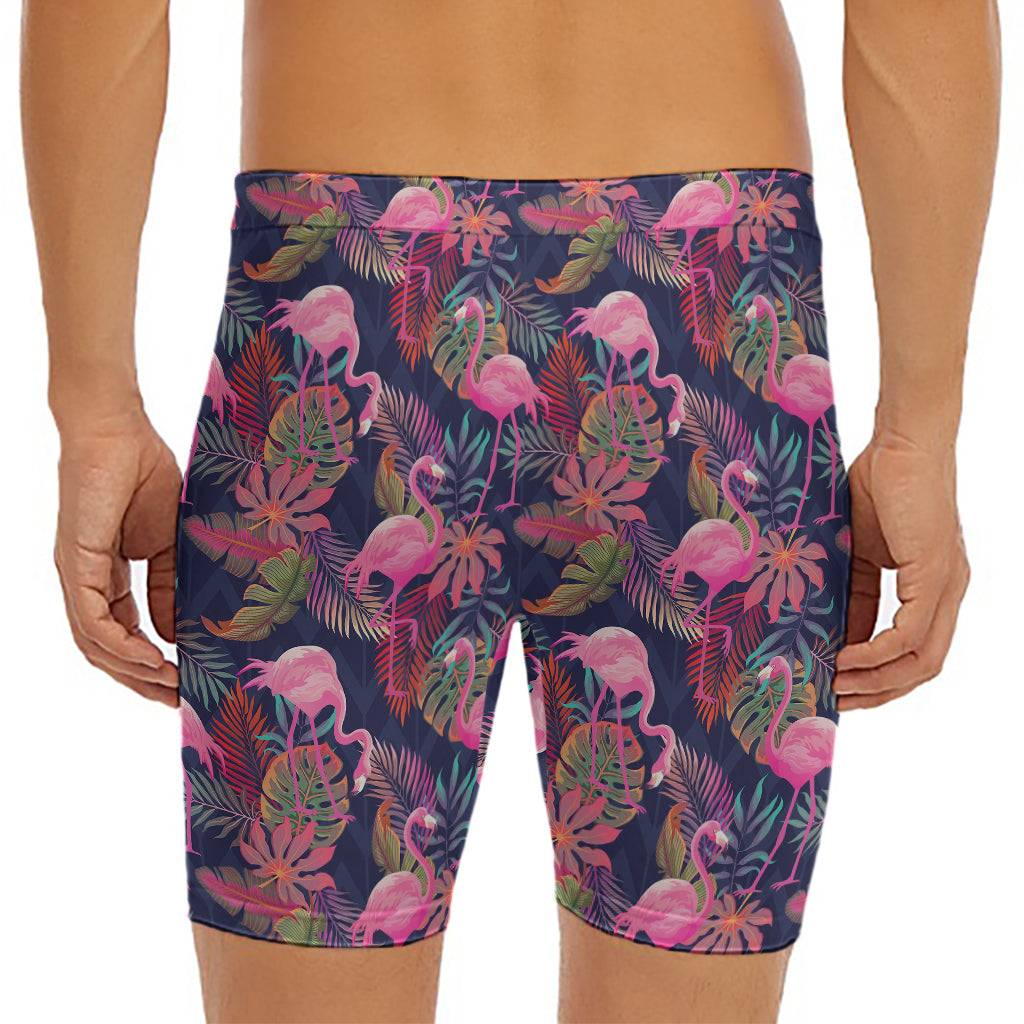 Tropical Flamingo Aloha Pattern Print Men's Long Boxer Briefs