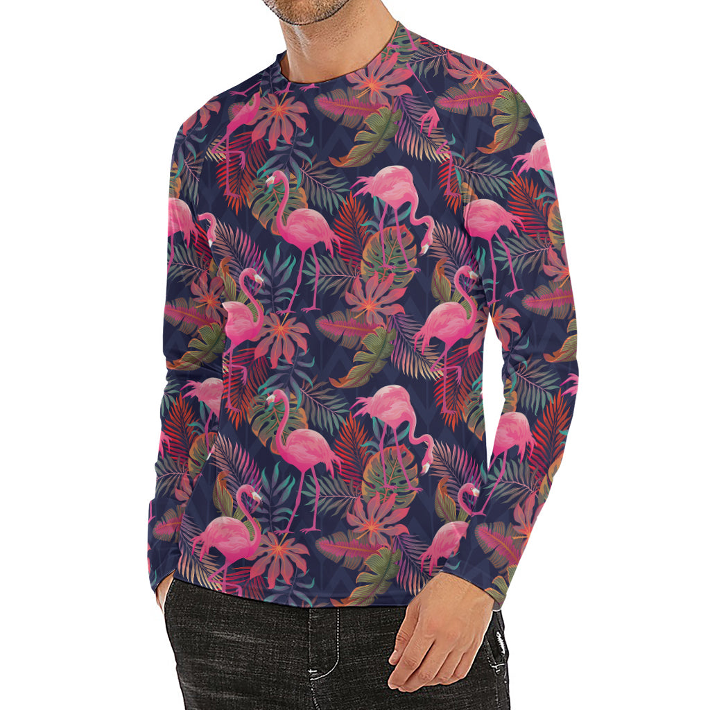 Tropical Flamingo Aloha Pattern Print Men's Long Sleeve Rash Guard