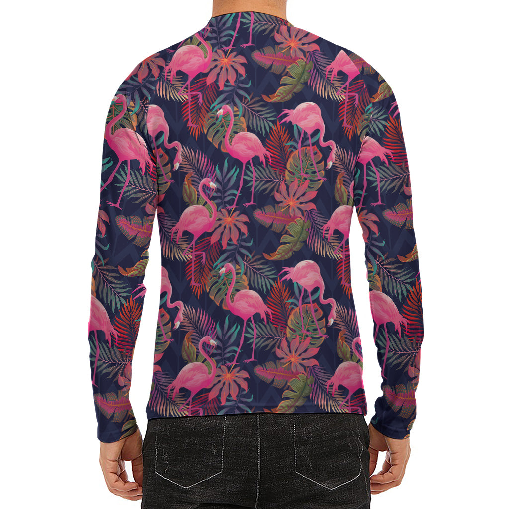 Tropical Flamingo Aloha Pattern Print Men's Long Sleeve Rash Guard