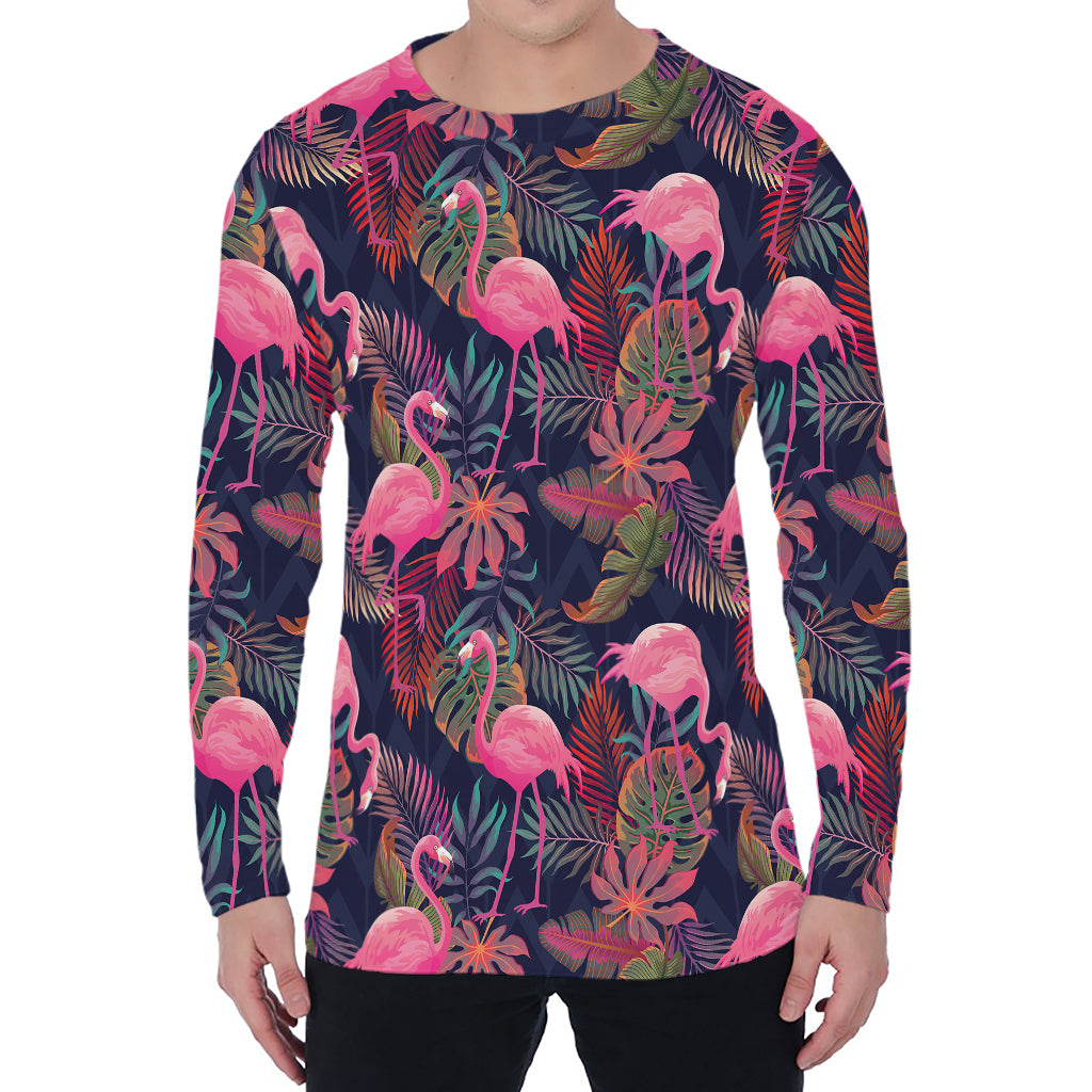 Tropical Flamingo Aloha Pattern Print Men's Long Sleeve T-Shirt