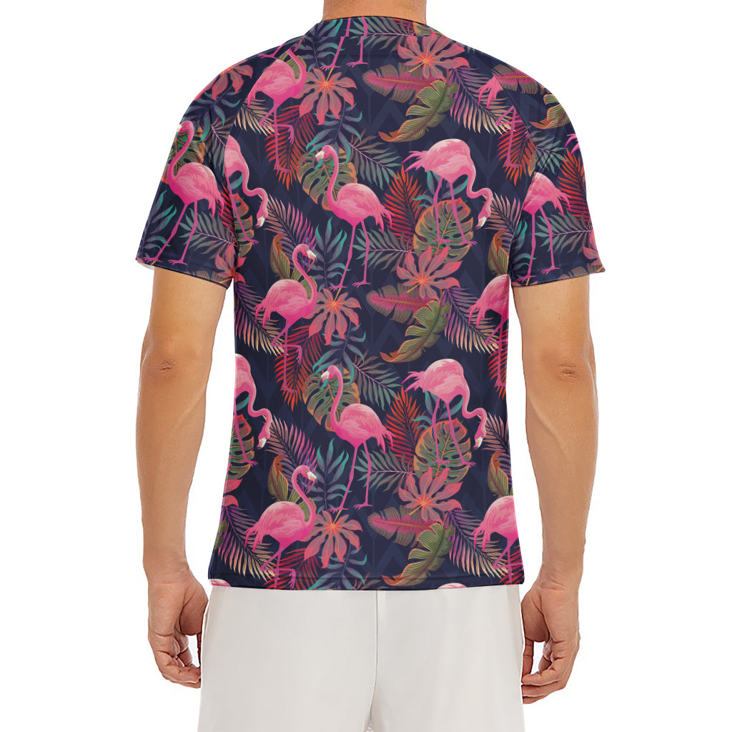 Tropical Flamingo Aloha Pattern Print Men's Short Sleeve Rash Guard