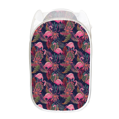 Tropical Flamingo Aloha Pattern Print Mesh Laundry Hamper